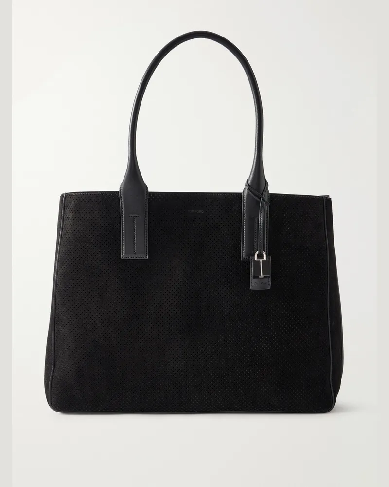Tom Ford Tote aus Veloursleder mit Perforationen Schwarz