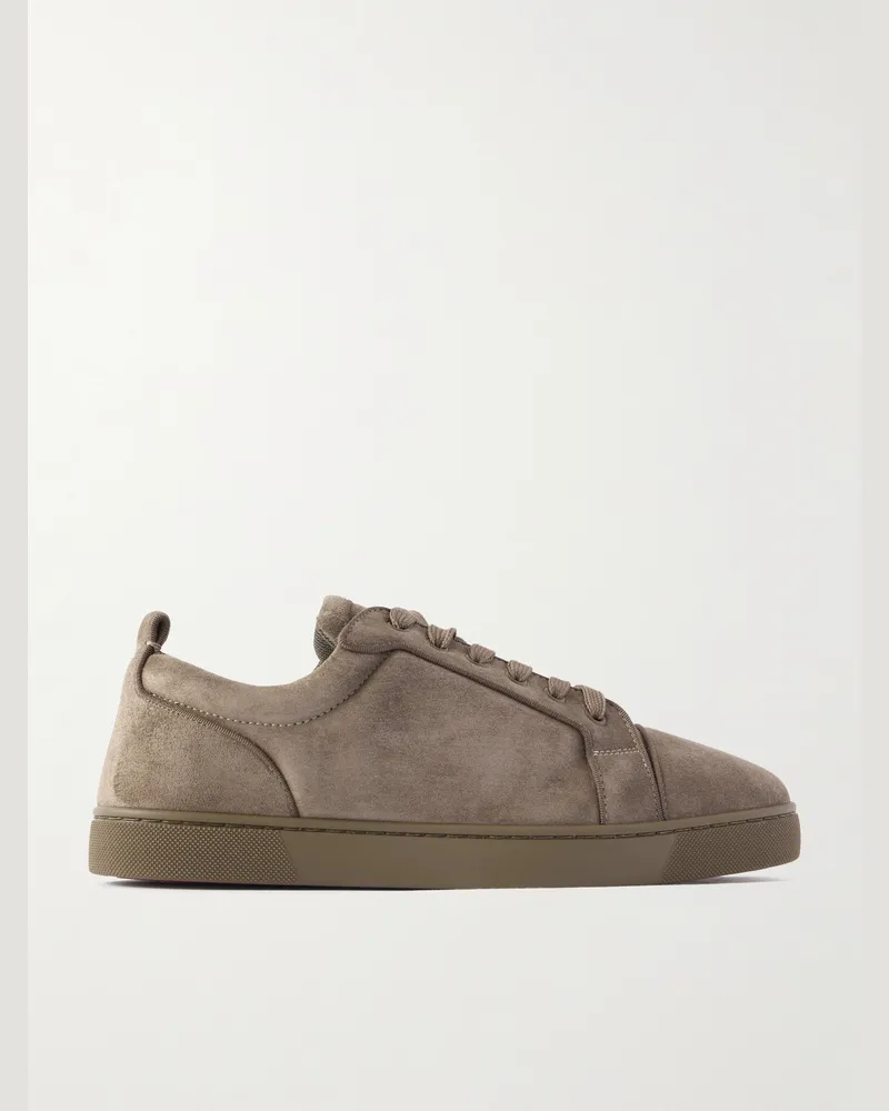 Christian Louboutin Louis Junior Grosgrain-Trimmed Suede Sneakers Brown