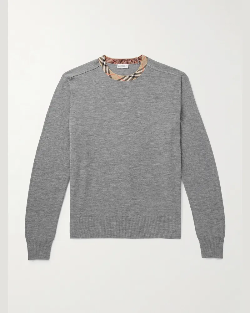 Burberry Slim-Fit Contrast-Tipped Wool Sweater Gray