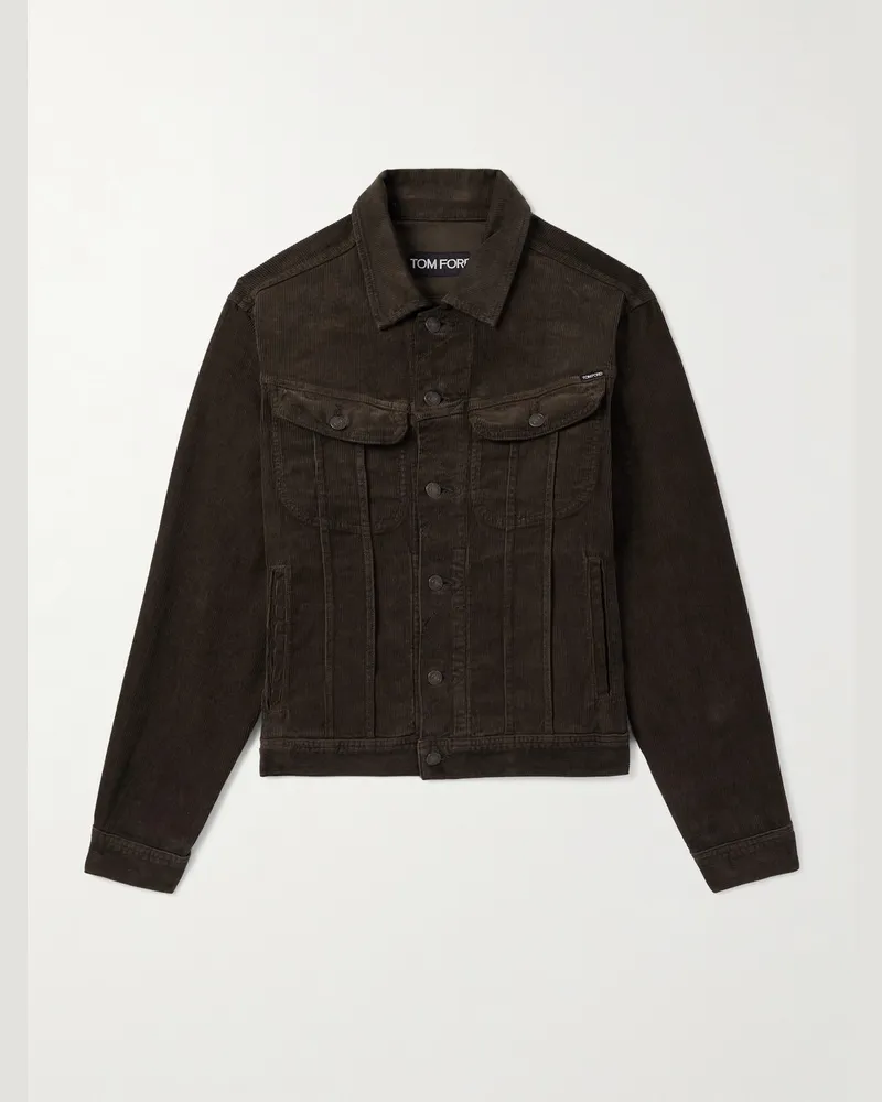 Tom Ford Schmal geschnittene Jacke aus Cord aus einer Baumwollmischung Braun