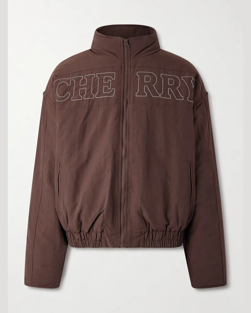 Cherry Los Angeles Pit Crew Logo-Embroidered Padded Nylon Jacket Brown