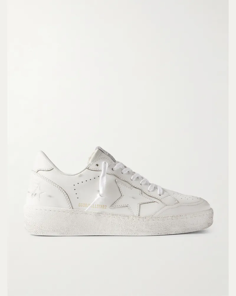 Golden Goose Ball Star Distressed Leather Sneakers White