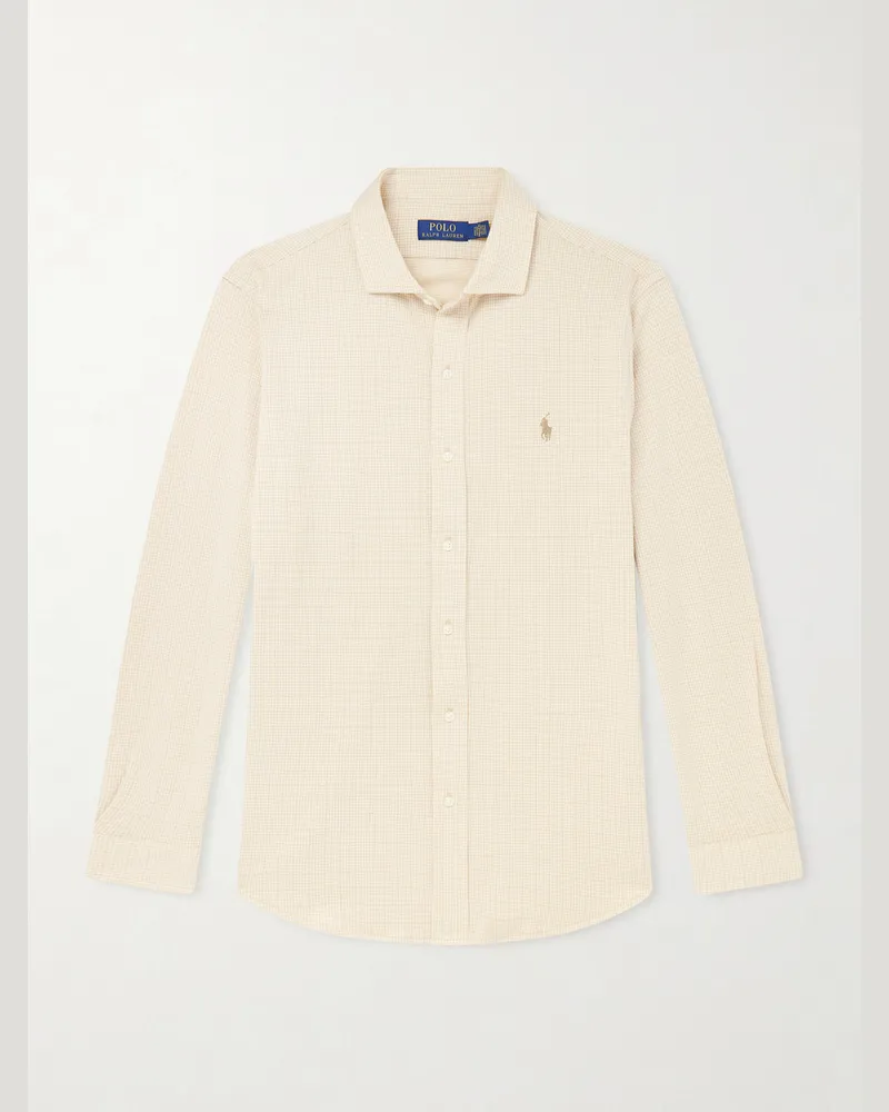 Ralph Lauren Hemd aus Baumwoll-Jersey mit Logostickerei und Hahnentrittmuster Neutral