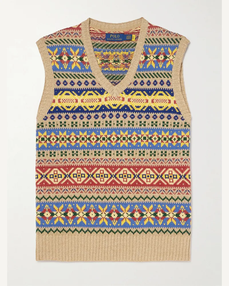 Ralph Lauren Ärmelloser Pullover aus einer Baumwoll-Leinenmischung mit Fair-Isle-Intarsienmuster Neutral