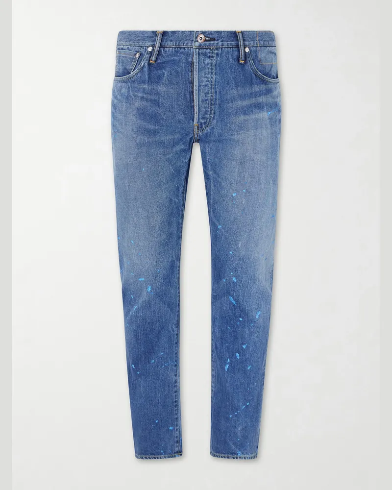 Visvim Social Sculpture 11 Slim-Fit Straight-Leg Paint-Splattered Jeans Blue