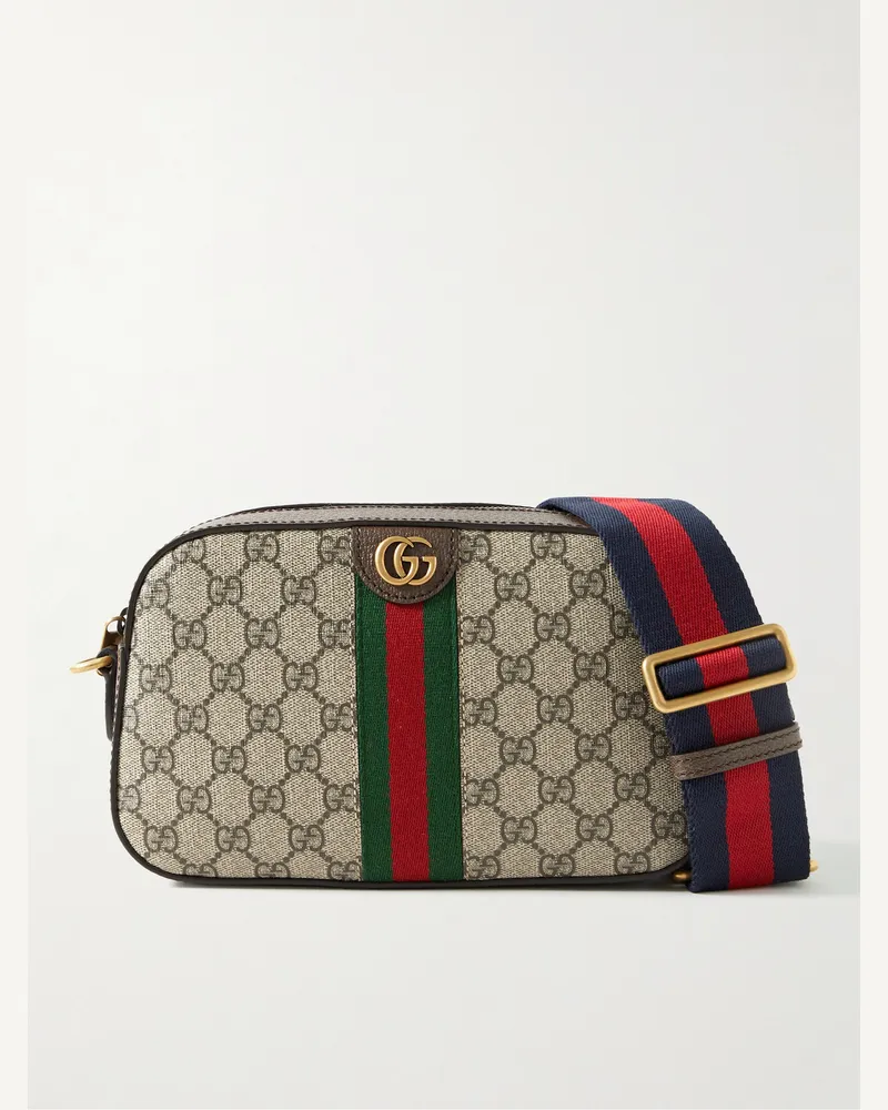 Gucci Ophidia Umhängetasche aus beschichtetem Canvas mit Logomuster und Lederbesatz Neutral