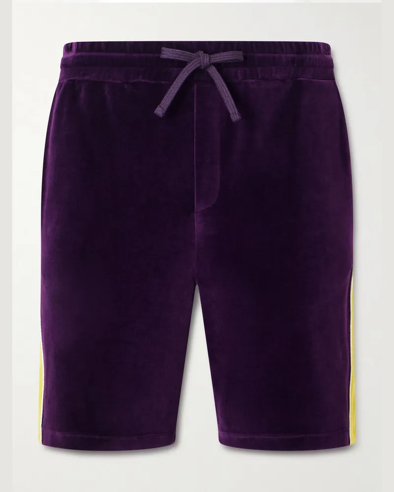 Valentino Garavani Slim-Fit Appliquéd Cotton-Blend Velvet Shorts Purple