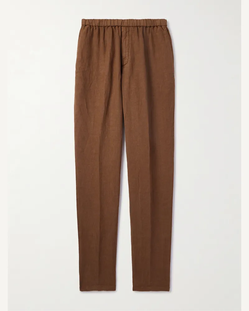 Boglioli Tapered Linen Trousers Brown