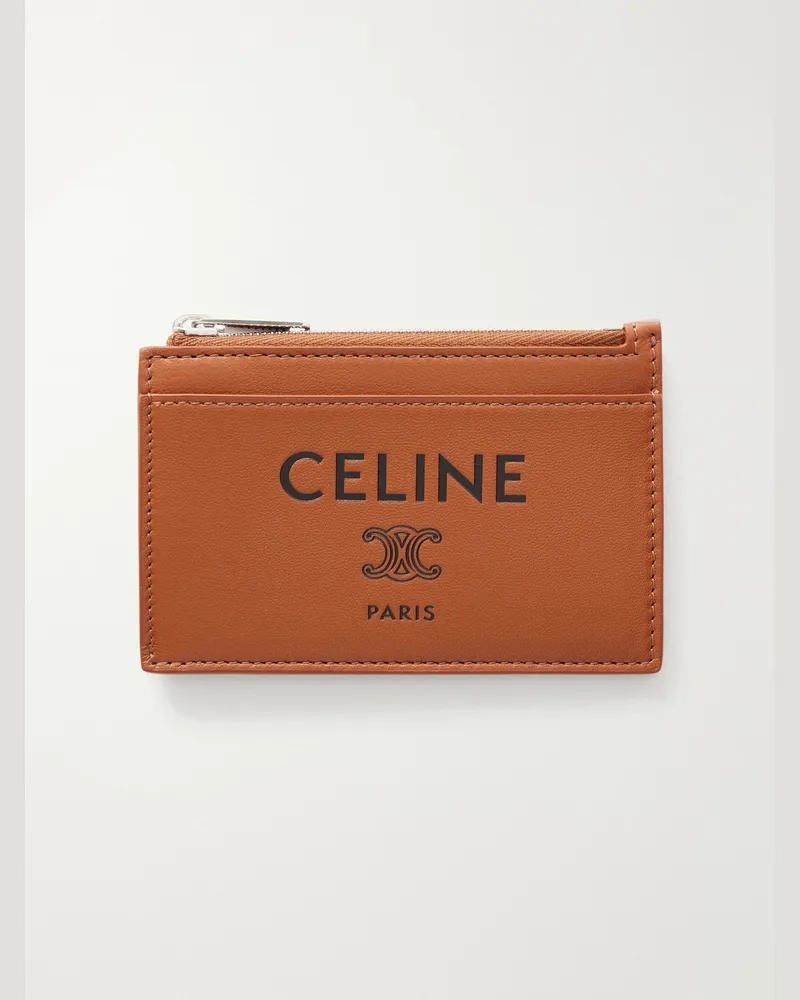 Celine Logo-Debossed Leather Cardholder Brown