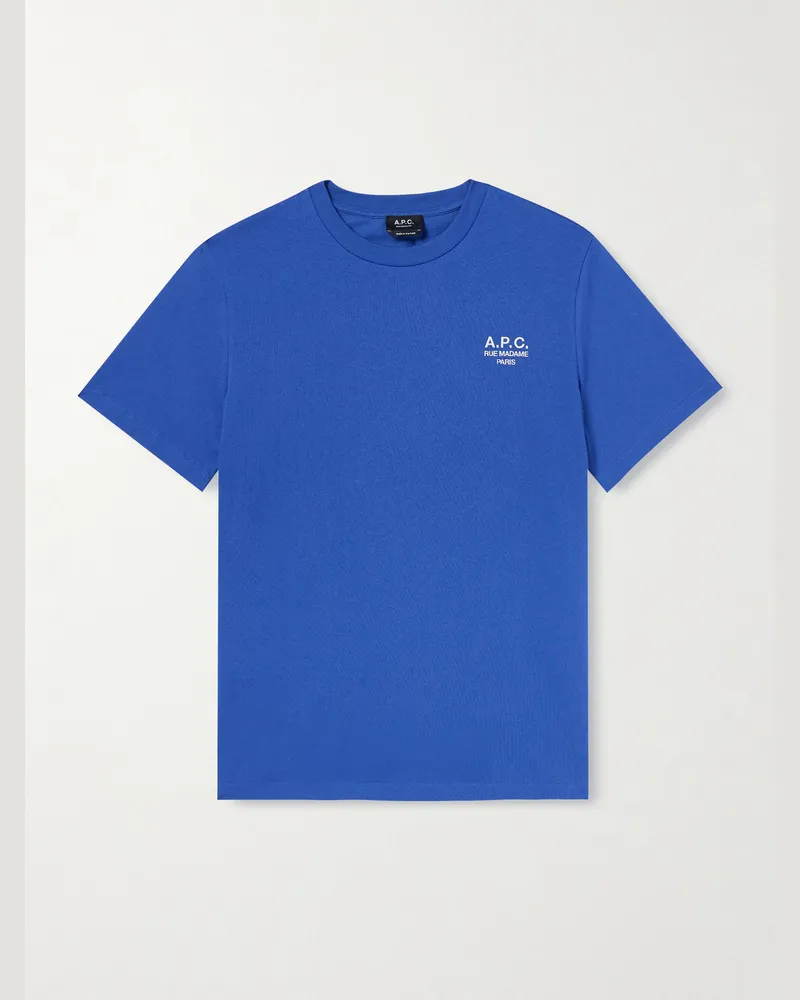 A.P.C. Logo-Embroidered Cotton-Jersey T-Shirt Blue