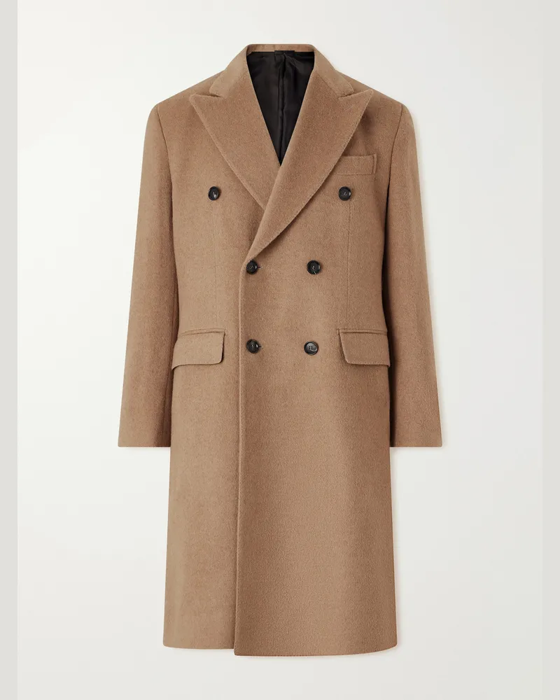 De Petrillo Double-Breasted Camel Hair Coat Brown