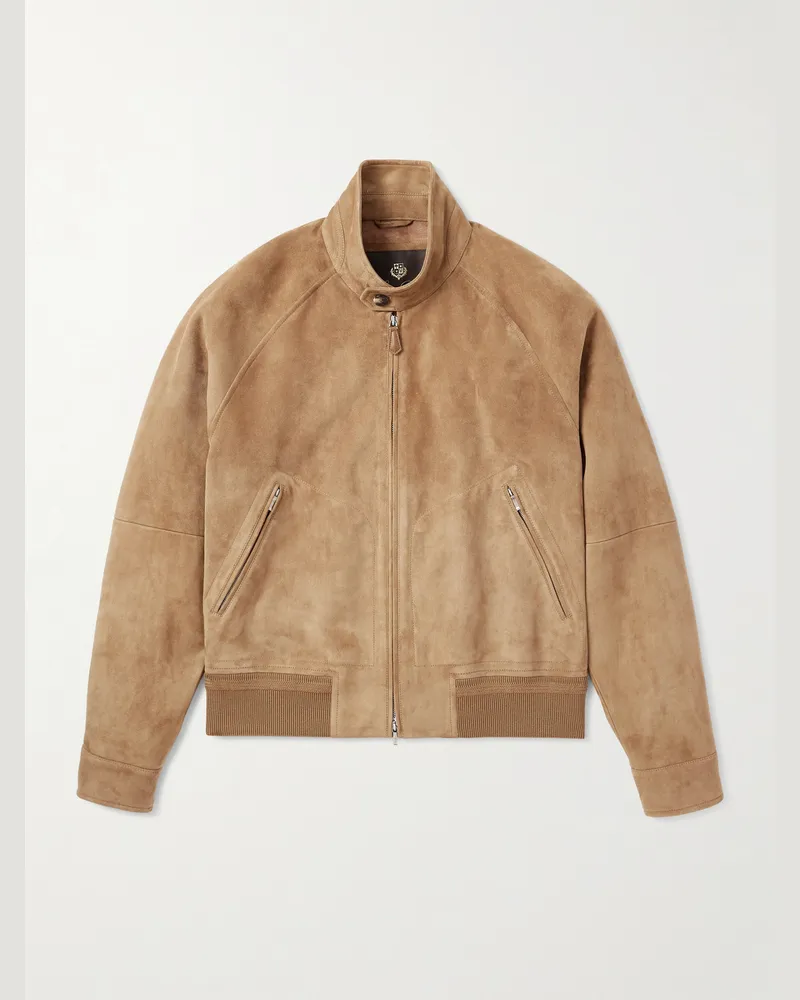Loro Piana Novak Suede Bomber Jacket Neutrals