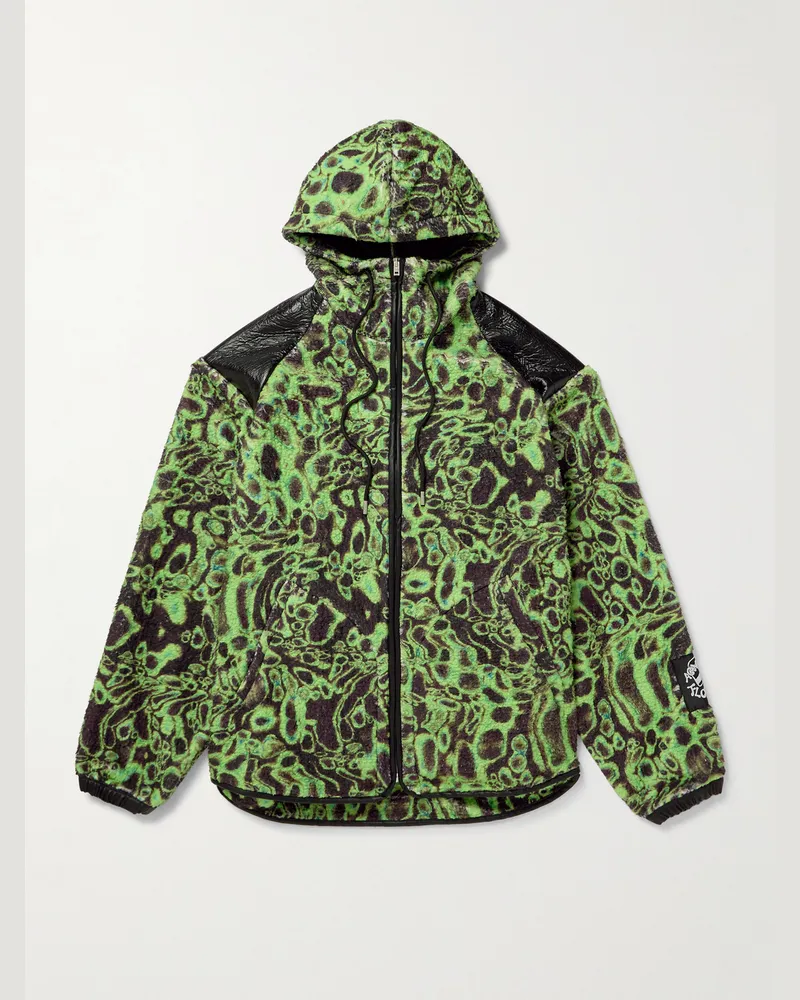 Acne Studios Kapuzenjacke aus Fleece mit Print und Kunstleder in Knitteroptik Grün