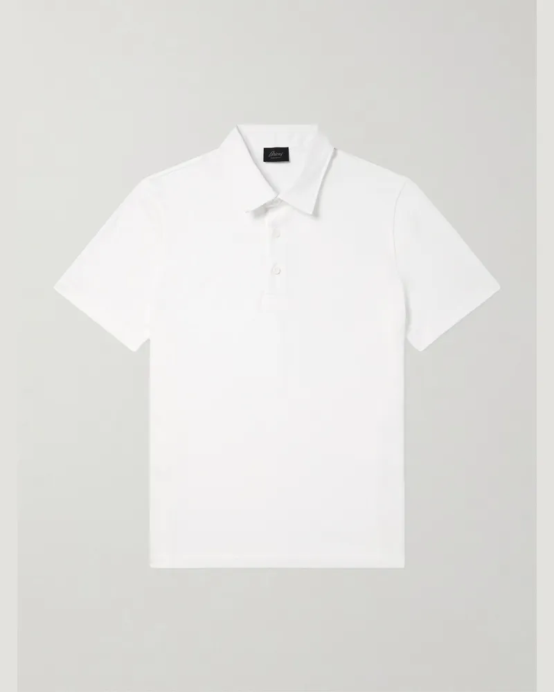 Brioni Cotton-Piqué Polo Shirt White