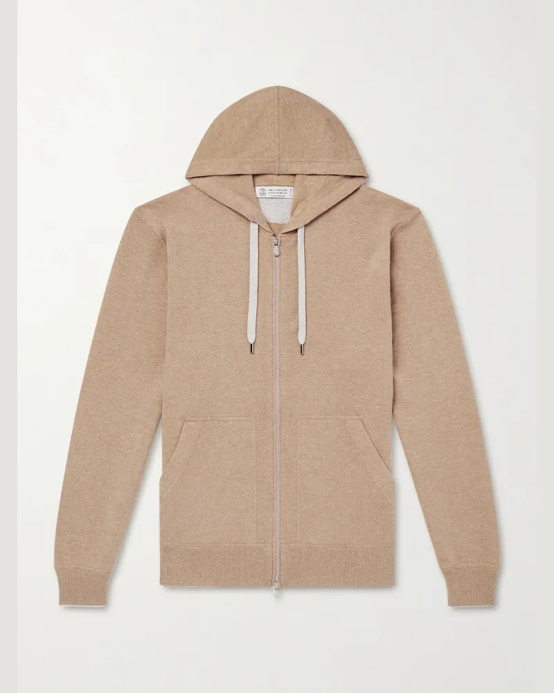 Brunello Cucinelli Kapuzenjacke aus Kaschmir mit Reißverschluss Neutral