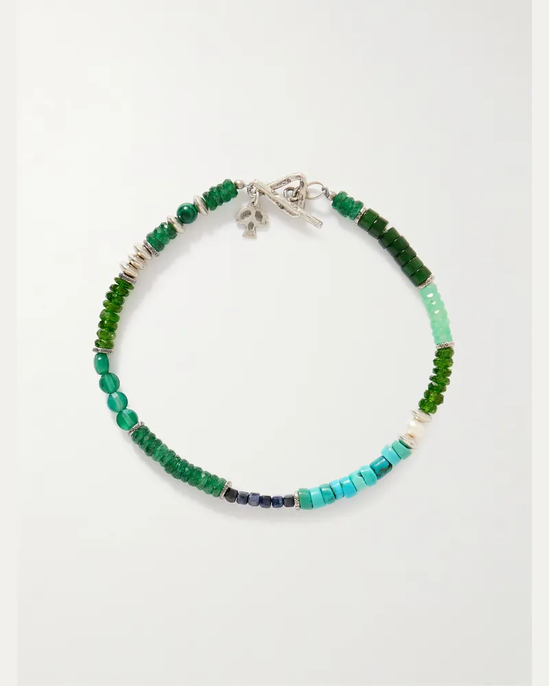 Peyote Bird Forest Grove Sterling Silver Multi-Stone Bracelet Green