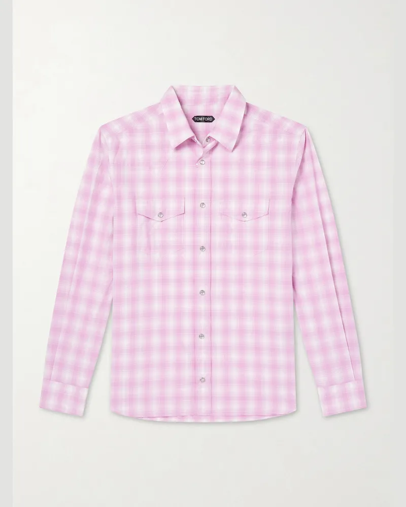Tom Ford Kariertes Hemd aus Baumwollpopeline Pink