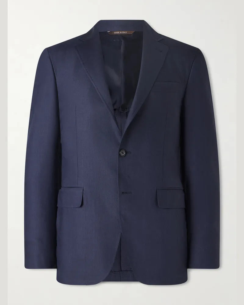 Canali Kei Unstructured Linen and Wool-Blend Suit Jacket Blue
