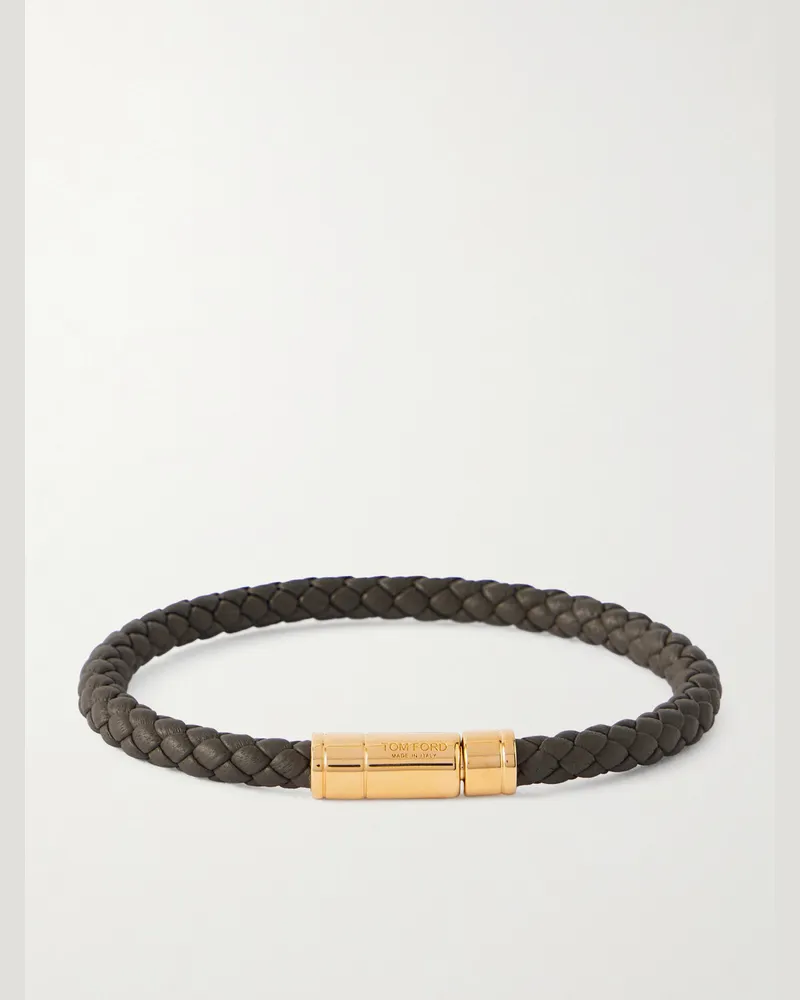 Tom Ford Armband aus Lederkordel mit goldfarbenem Detail Grün