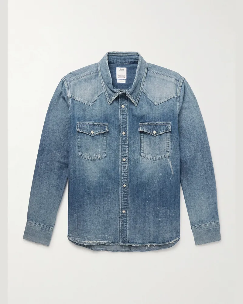 Visvim Social Sculpture Western-Jeanshemd in Distressed-Optik Blau