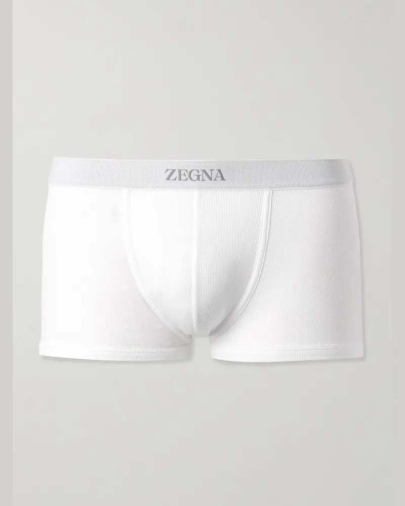 Ermenegildo Zegna Ribbed Cotton and Modal-Blend Boxer Briefs White