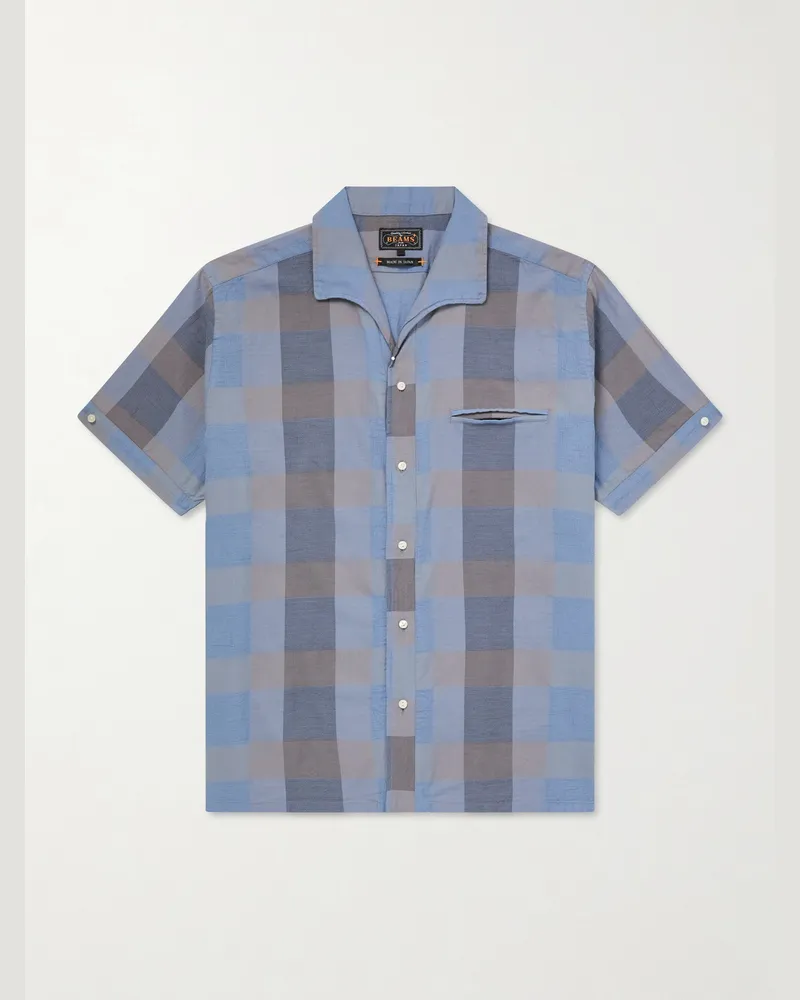 Beams Plus Italian Collar Checked Cotton Shirt Blue
