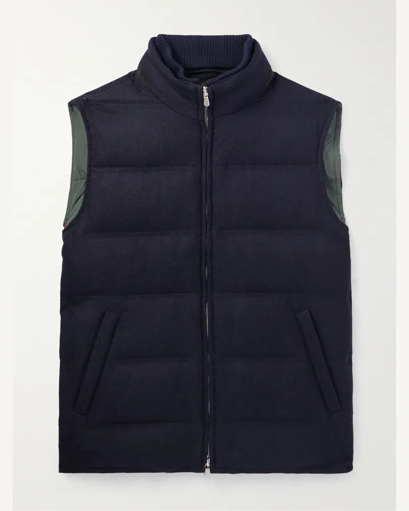 Rubinacci Suede-Trimmed Quilted Wool and Cashmere-Blend Down Gilet Blue