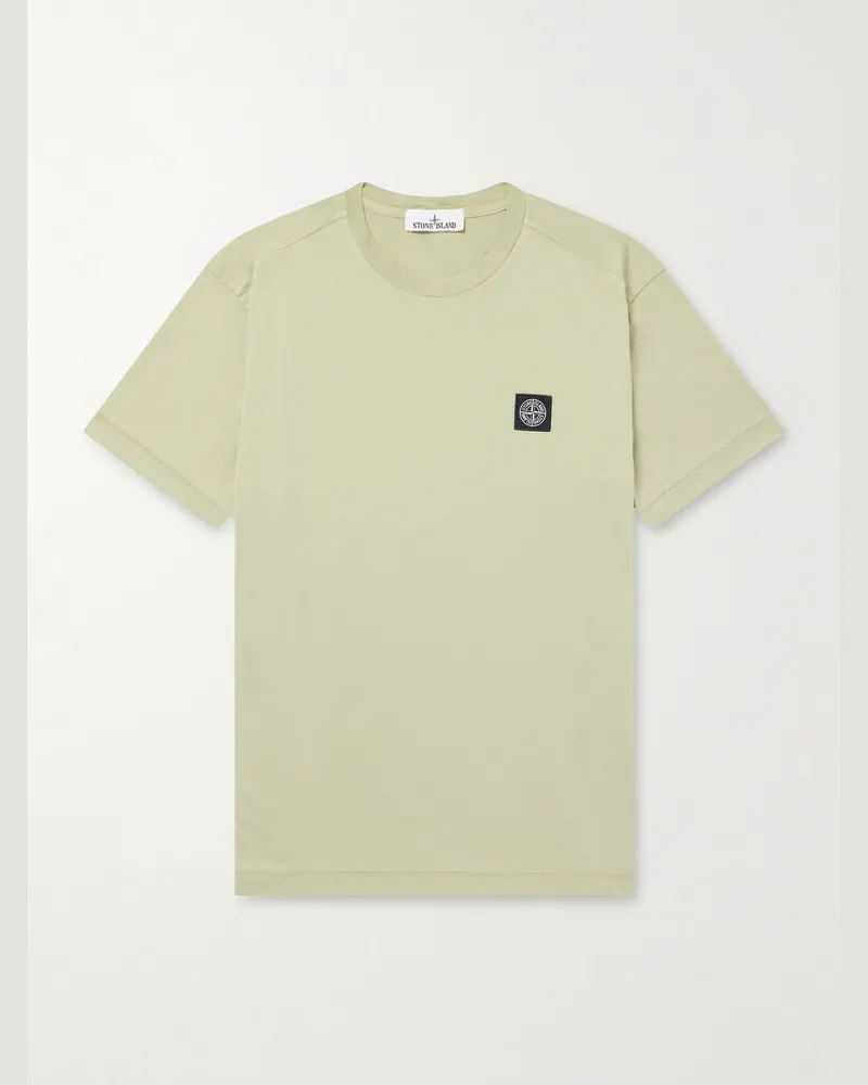 Stone Island Logo-Appliquéd Garment-Dyed Cotton-Jersey T-Shirt Green