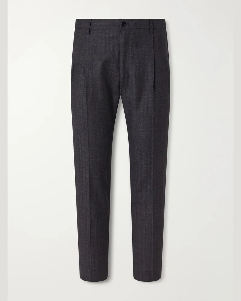 Dolce & Gabbana Straight-Leg Pleated Pinstriped Virgin Wool Trousers Gray