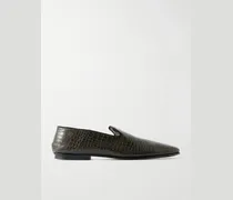 Steven Grosgrain-Trimmed Croc-Effect Leather Loafers