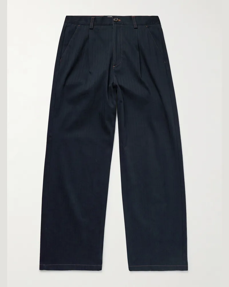 Oliver Spencer Orsman gerade geschnittene Bundfaltenhose aus einer Baumwollmischung mit Fischgratmuster Blau