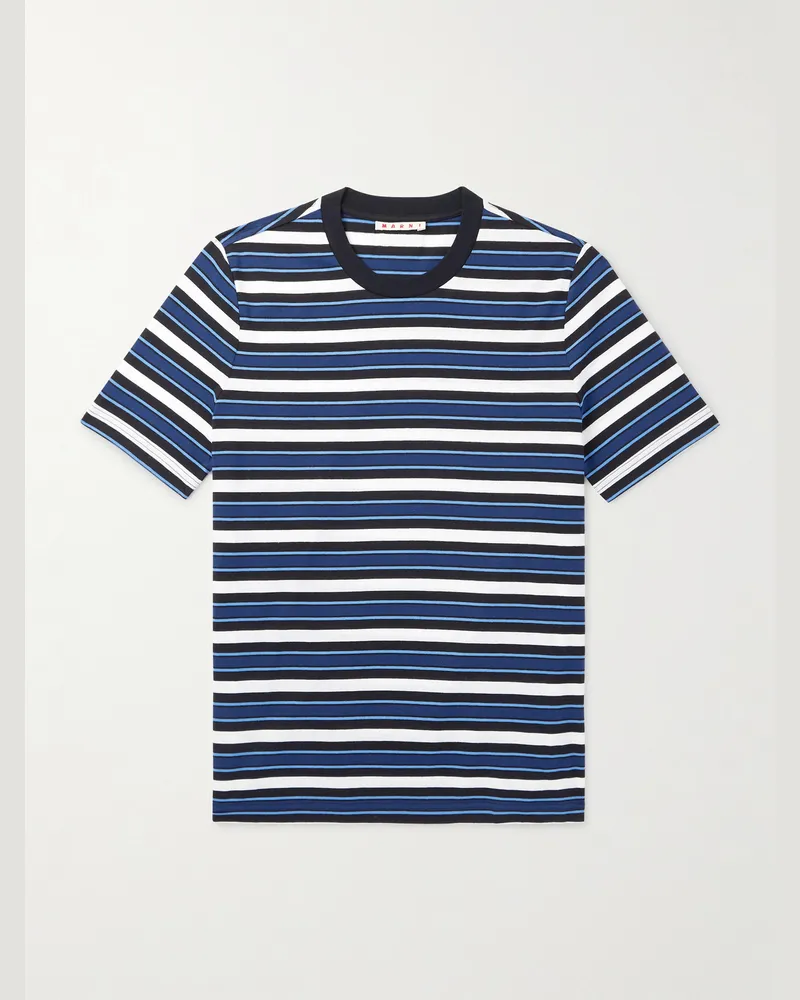 Marni T-Shirt aus gestreiftem Baumwoll-Jersey Blau