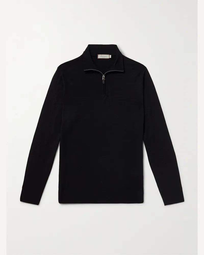 Canali Pullover aus Wolle mit kurzem Reißverschluss Schwarz