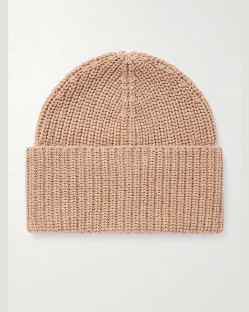 Brunello Cucinelli Beanie aus Kaschmir in Rippstrick Neutral