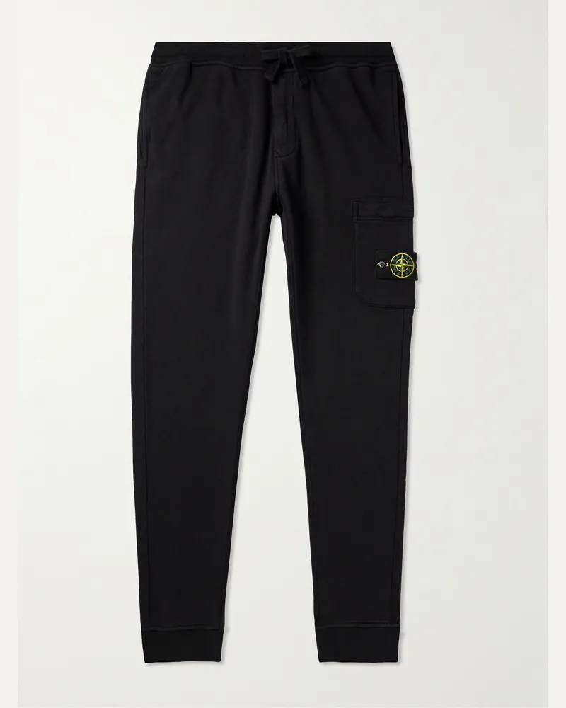 Stone Island Schmal zulaufende Jogginghose aus Baumwoll-Jersey mit Logodetail in Stückfärbung Schwarz