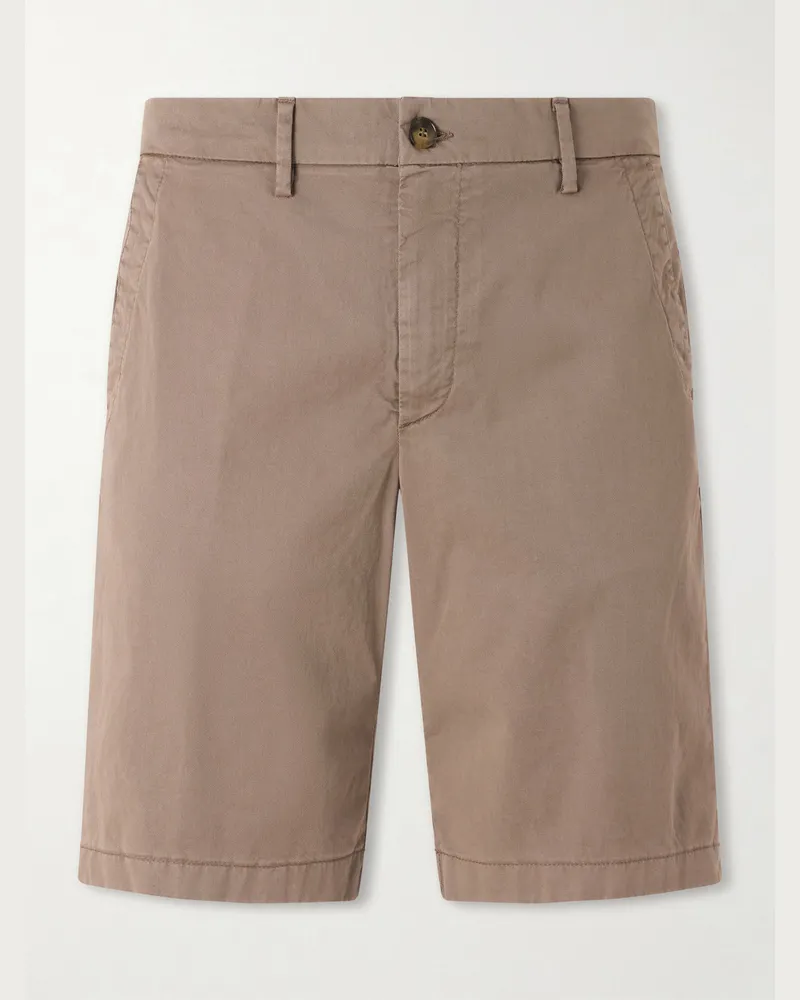 Canali Straight-Leg Stretch Cotton-Blend Gabardine Shorts Brown