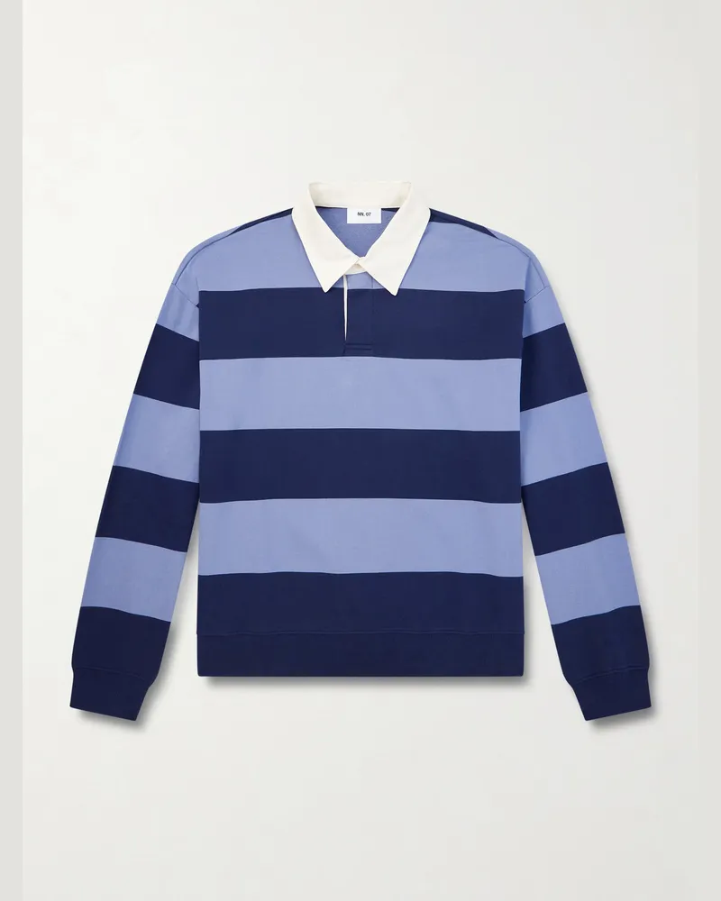 NN 07 David 30043 gestreifter Pullover aus Biobaumwolle mit Polokragen Blau