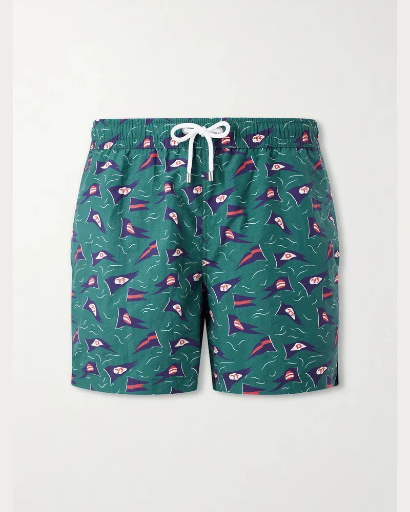 Drake's Straight-Leg Mid-Length Printed Swim Shorts Green