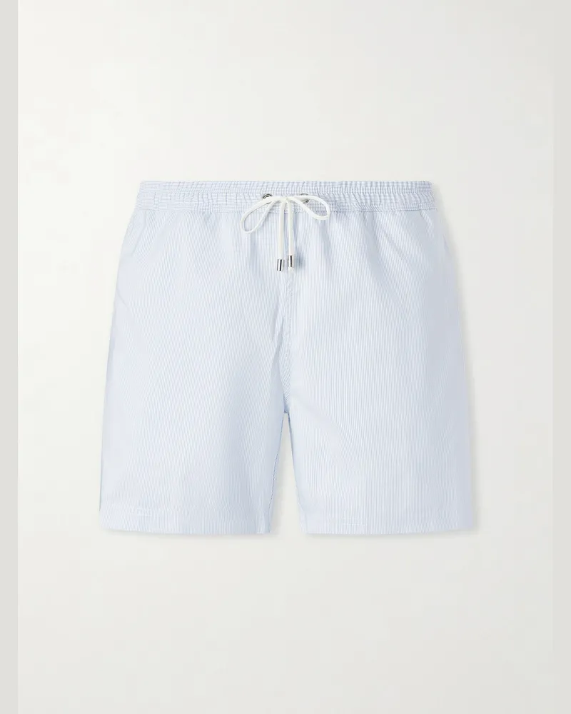 Sunspel Fine Striped Straight-Leg Swim Shorts Blue