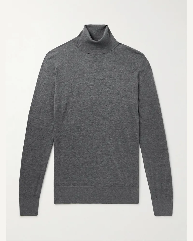 Brunello Cucinelli Silk and Cotton-Blend Rollneck Sweater Gray