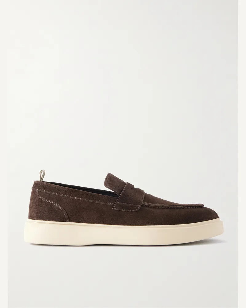 Officine Creative Italia Frame 001 Suede Penny Loafers Brown