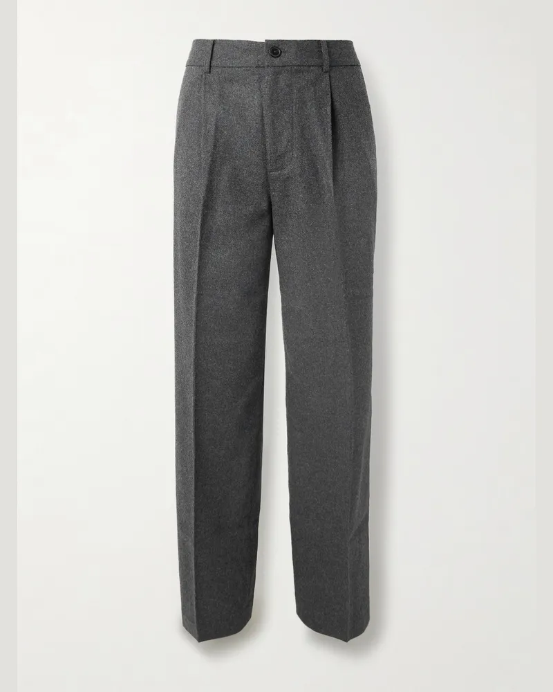 Frame Denim Gerade geschnittene Hose aus Flanell aus einer Wollmischung mit Falten Grau