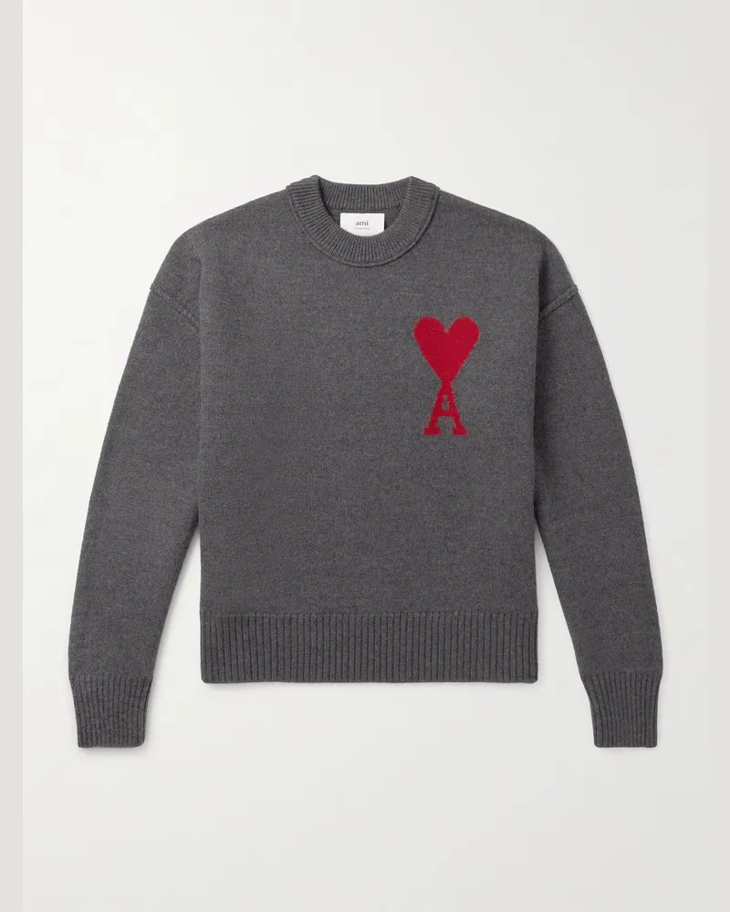 AMI Paris ADC Pullover aus Schurwolle mit Intarsienlogomotiv Grau