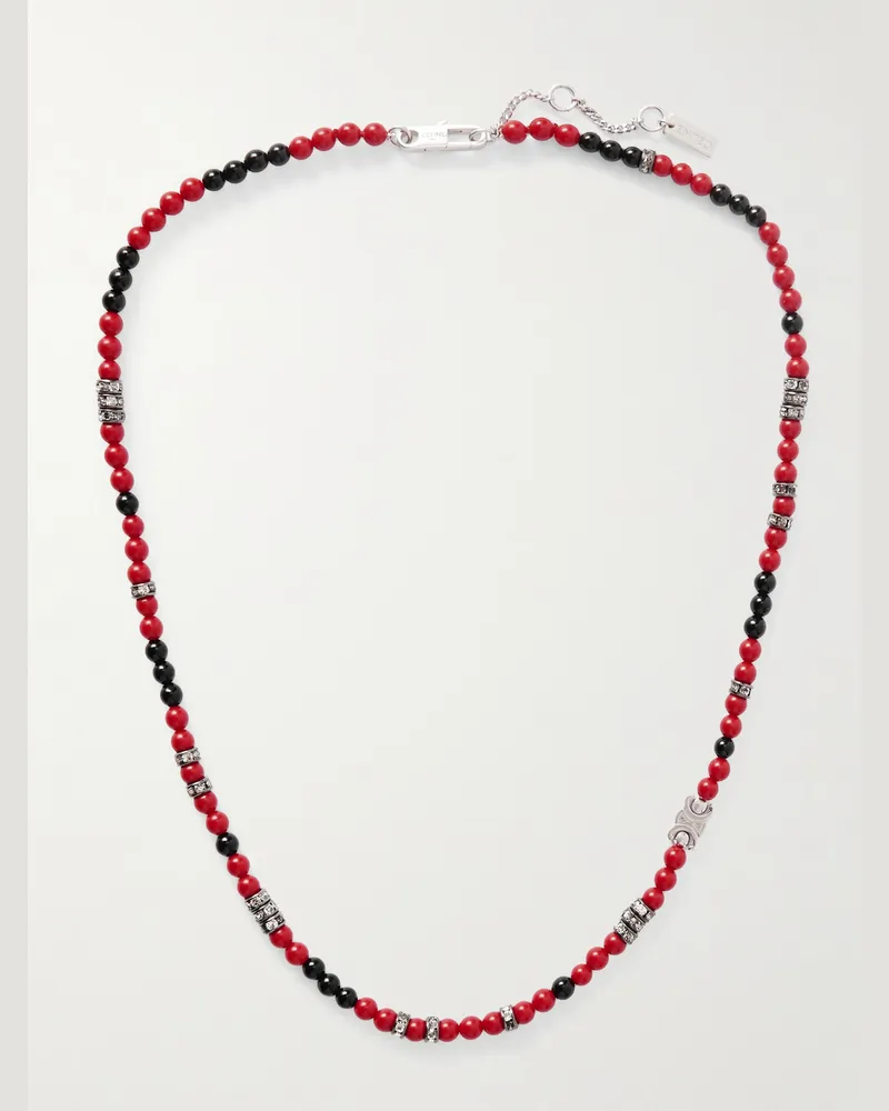Celine Triomphe Silver-Tone Multi-Stone Necklace Red