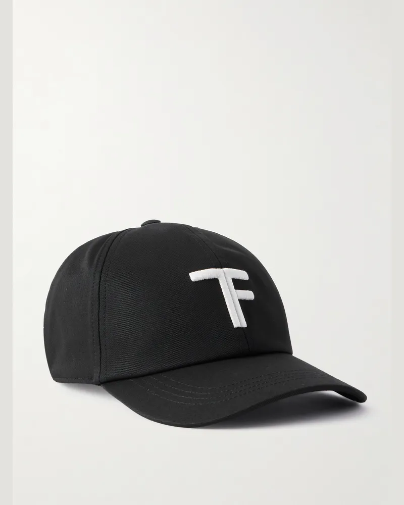 Tom Ford Logo-Embroidered Leather-Trimmed Cotton-Twill Baseball Cap Black