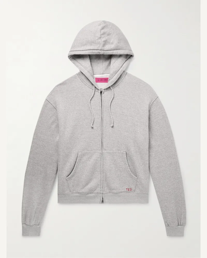 The Elder Statesman Daily Kapuzenjacke aus einer Baumwoll-Kaschmirmischung mit Logostickerei und Reißverschluss Grau