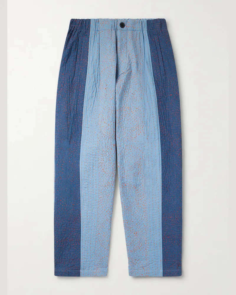 KARDO Taka Straight-Leg Embroidered Cotton Trousers Blue