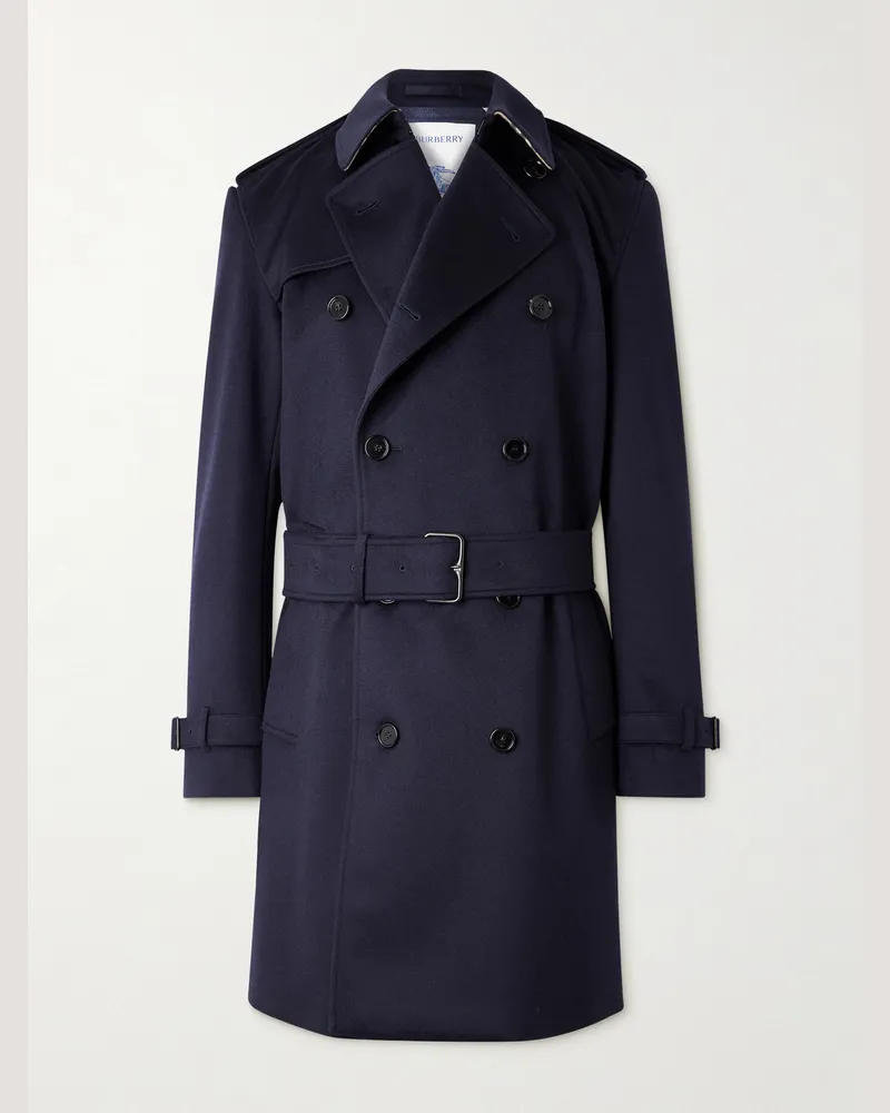 Burberry Hastings doppelreihiger Trenchcoat aus Kaschmir mit Gürtel Blau