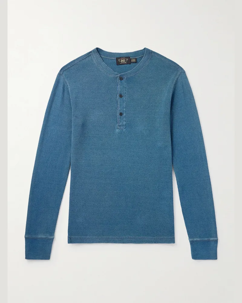 RRL Textured-Cotton Henley T-Shirt Blue