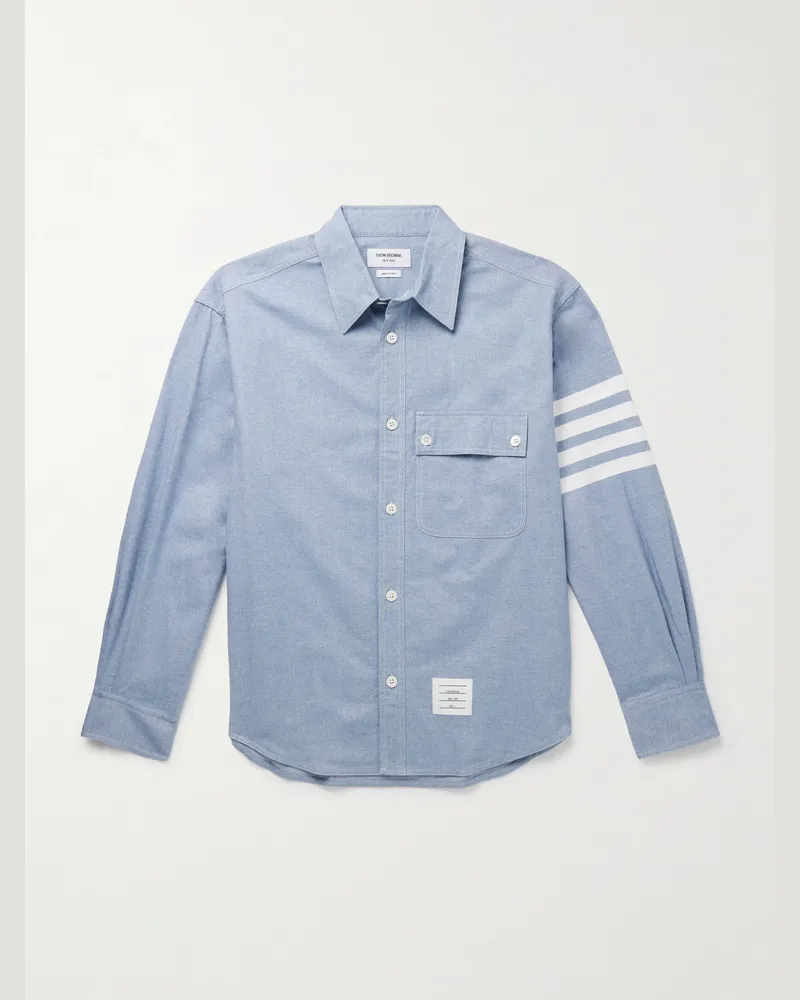 Thom Browne Oversized-Hemd aus Baumwollflanell mit Logoapplikation und Streifen Blau
